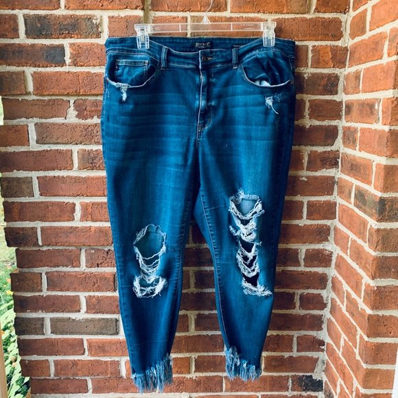 Judy Blue Women's Jeans 20W Blue Distressed Destroyed Skinny Ripped JB82141DK-PL - Picture 1 of 4